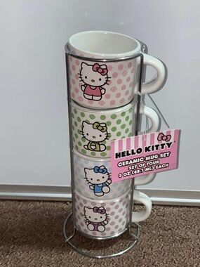 Hello Kitty Pastel Polka Dot Stackable Mug Set - Pink, Green, Blue, Lavender